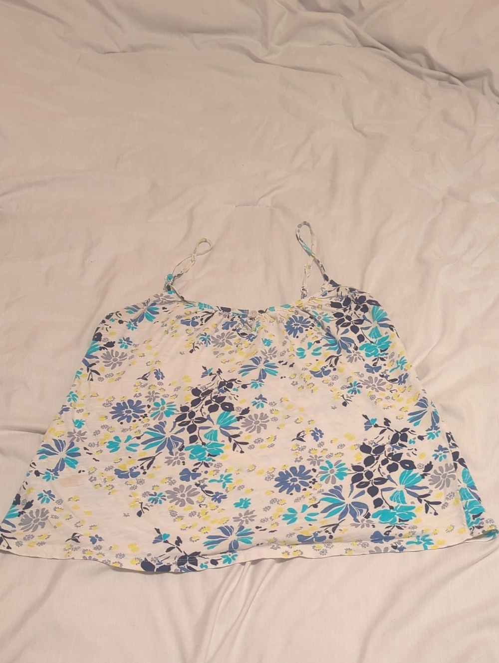 Lightweight White Floral Cami Top with Blue & Yellow Flowers